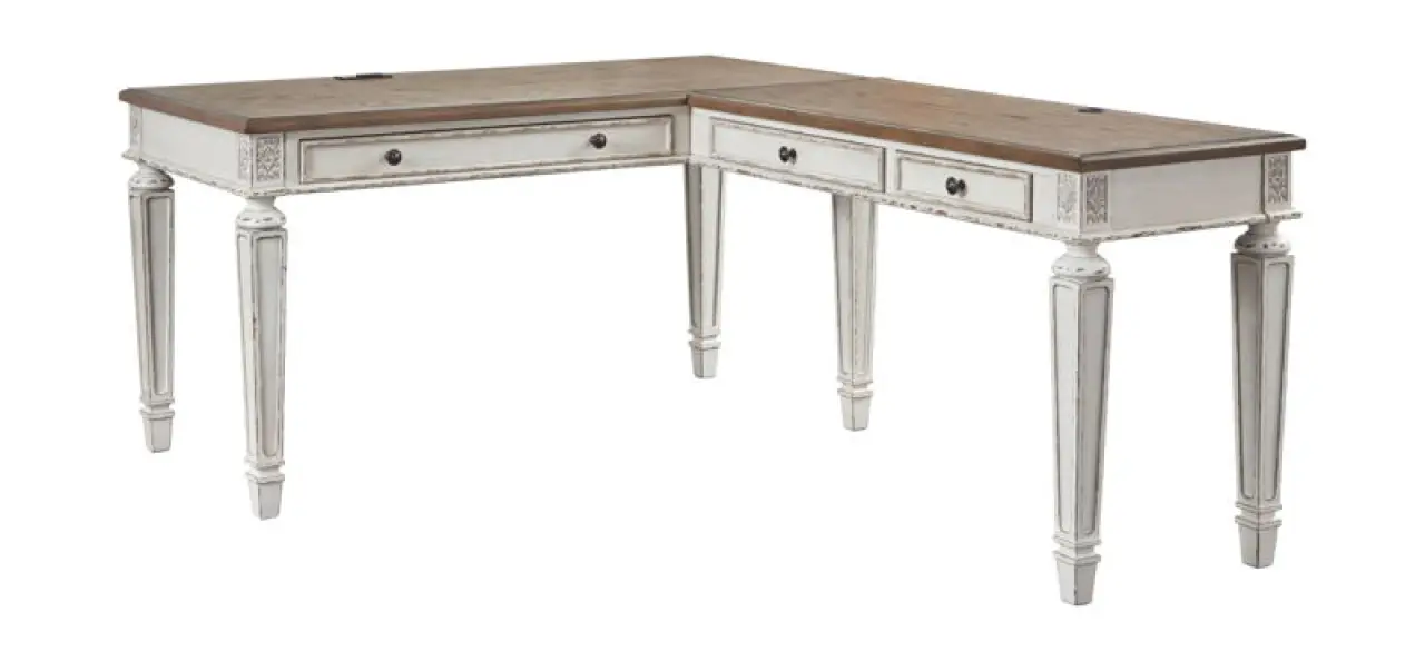 Realyn - Home Office L Shaped Desk - White / Brown