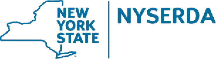 Outline of New York State with New York State text and NYSERDA written beside it.