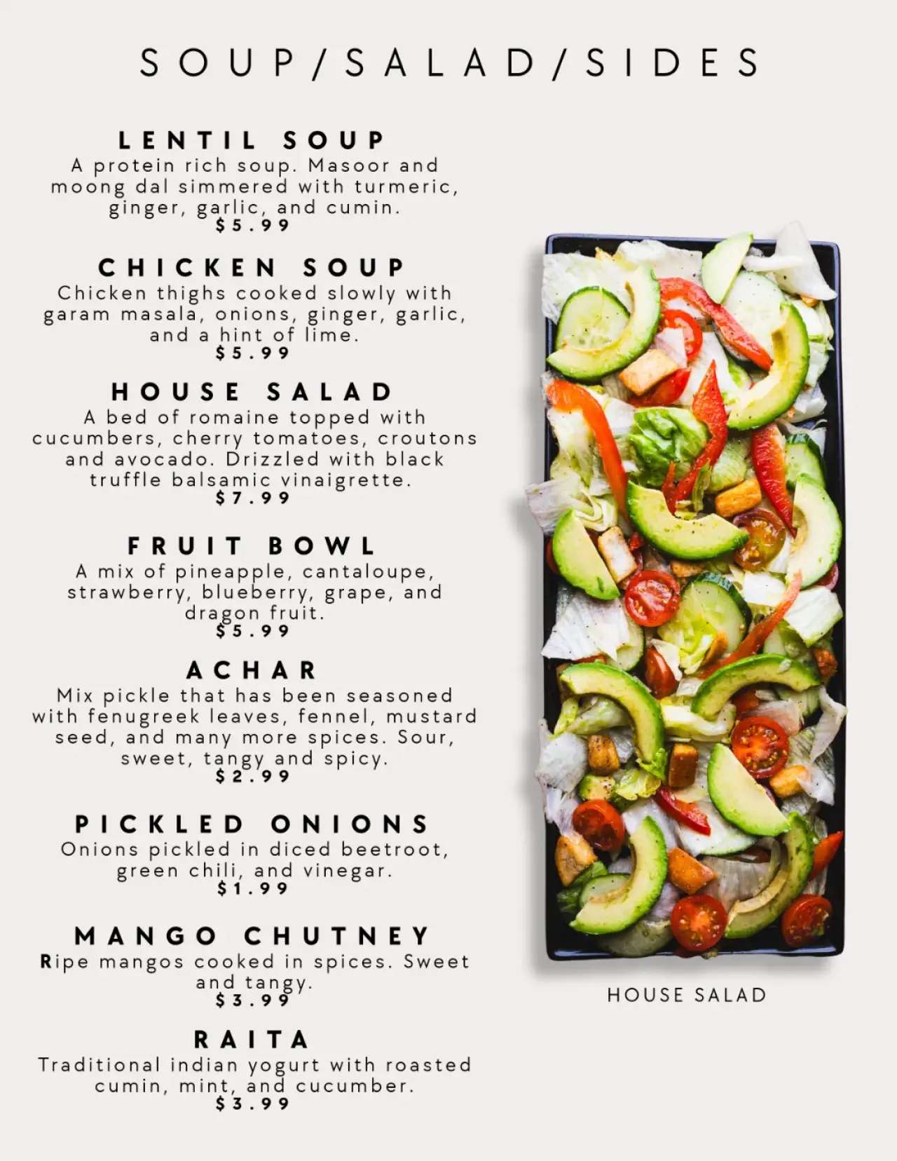 Menu of our Authentic Indian Cuisine