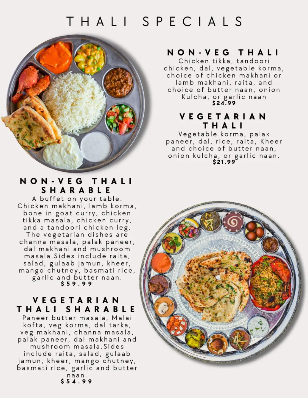 Menu of our Authentic Indian Cuisine