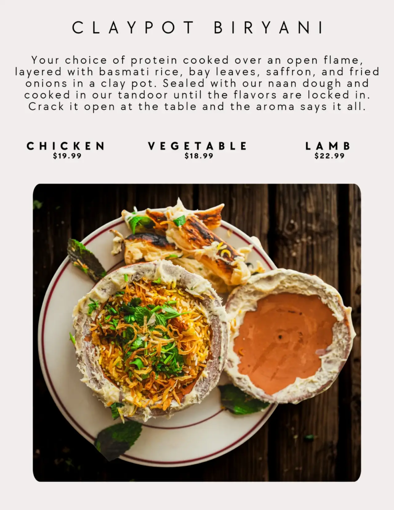Menu of our Authentic Indian Cuisine
