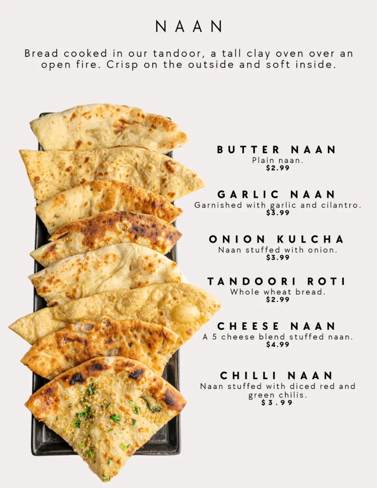 Menu of our Authentic Indian Cuisine