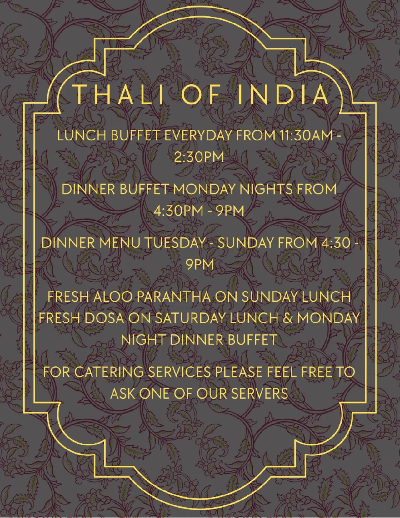 Menu of our Authentic Indian Cuisine