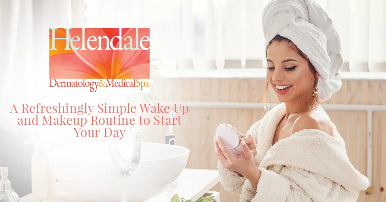 Woman in a towel holding skincare cream during a morning routine.