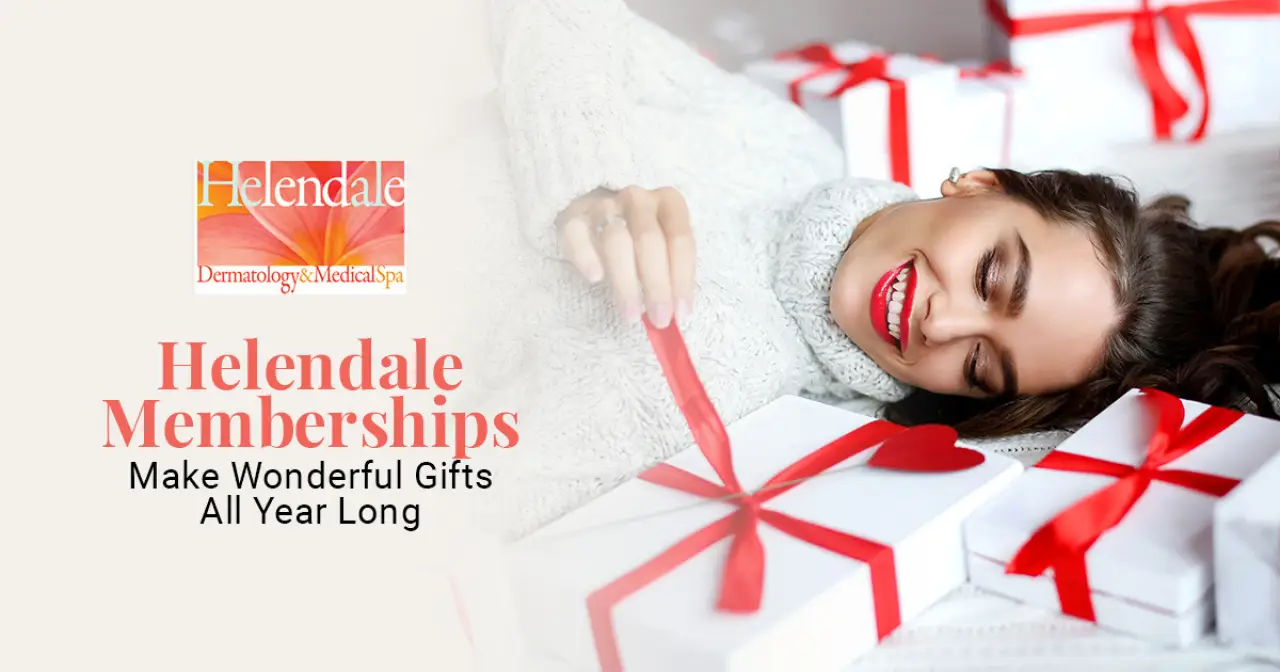 happy woman opening gifts from helendale dermatology