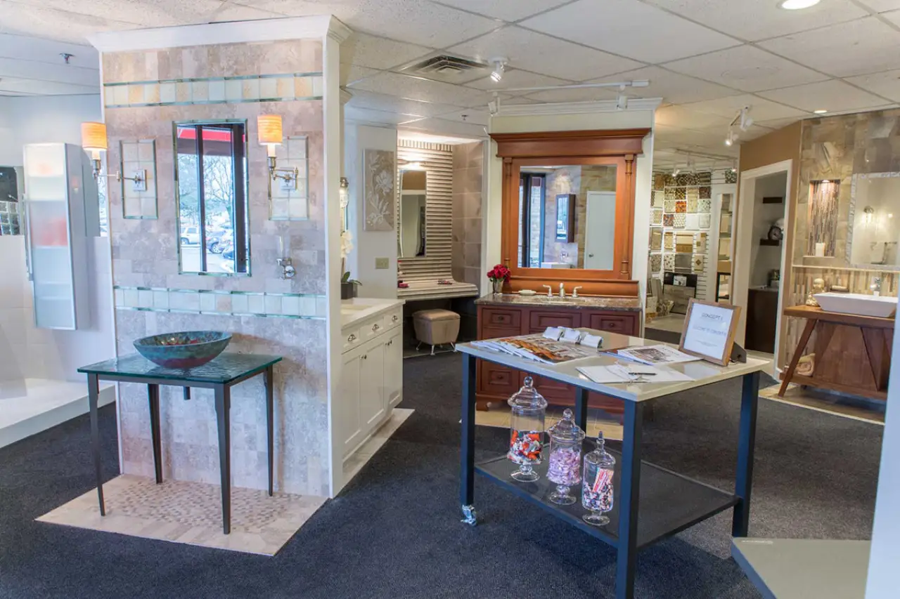 A view of a bathroom showroom.