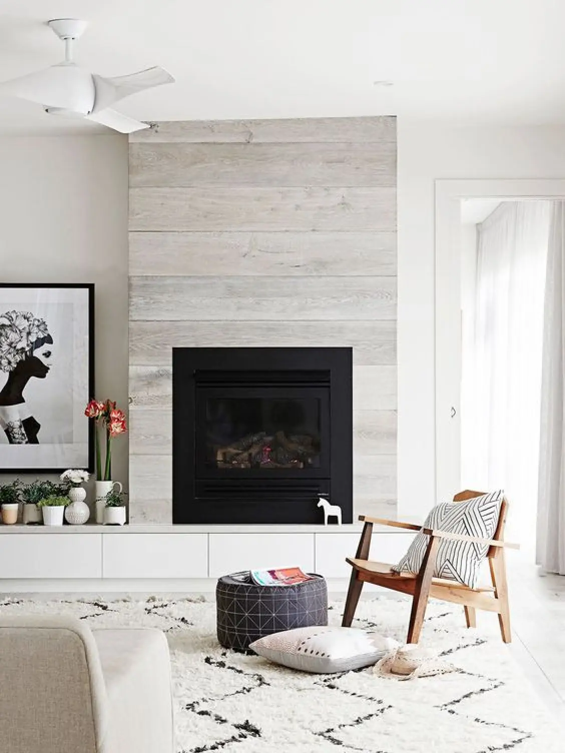 tile that looks like wood on fireplace