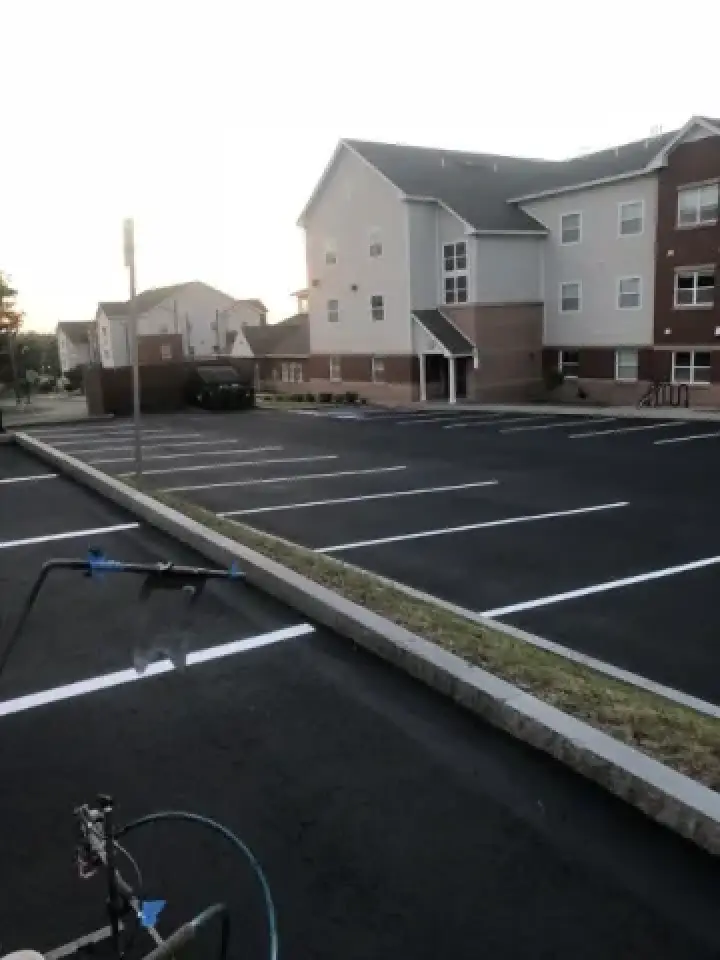 far away view of parking spots in a hotel