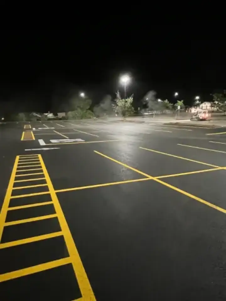 freshlight painted parking lot at night