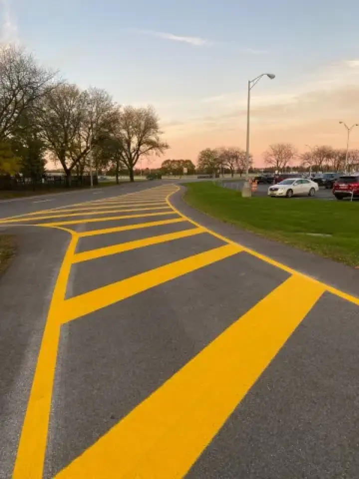 repainted lines showing no parking zone