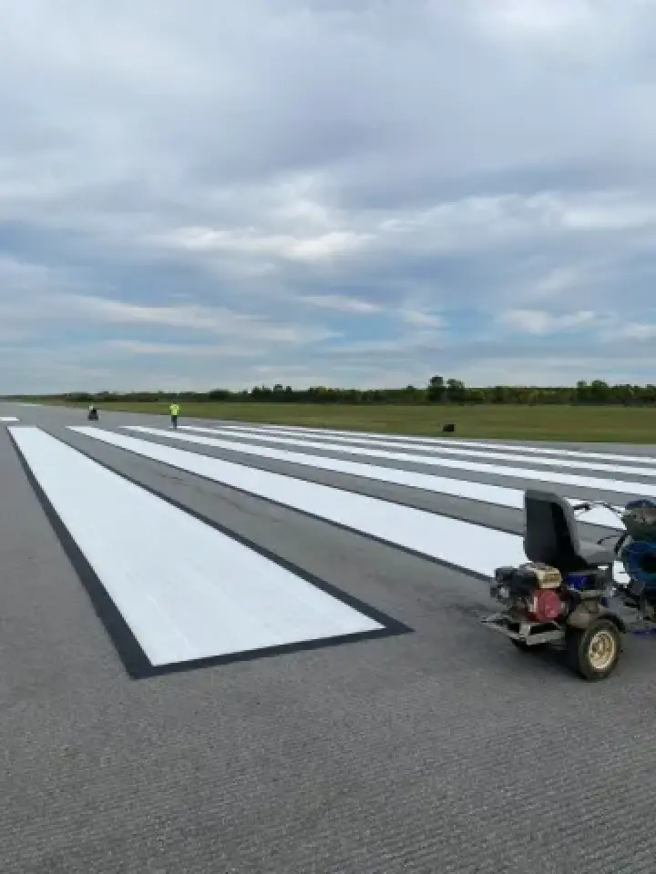 large lines at airport that are recently repainted
