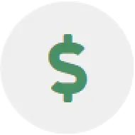 Green dollar sign centered on a light gray circular background.