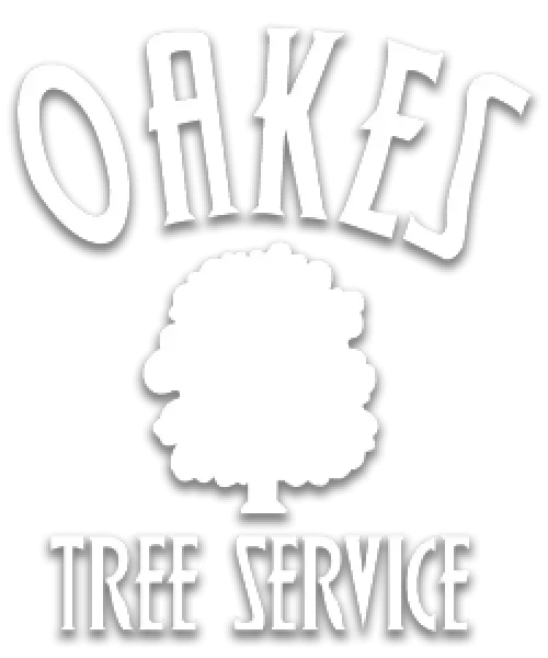 OAKES TREE SERVICE logo: stylized text with a central tree silhouette.