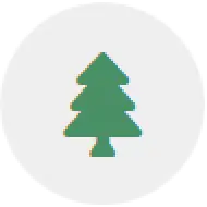 Simple green pine tree icon centered on a light gray circular background.