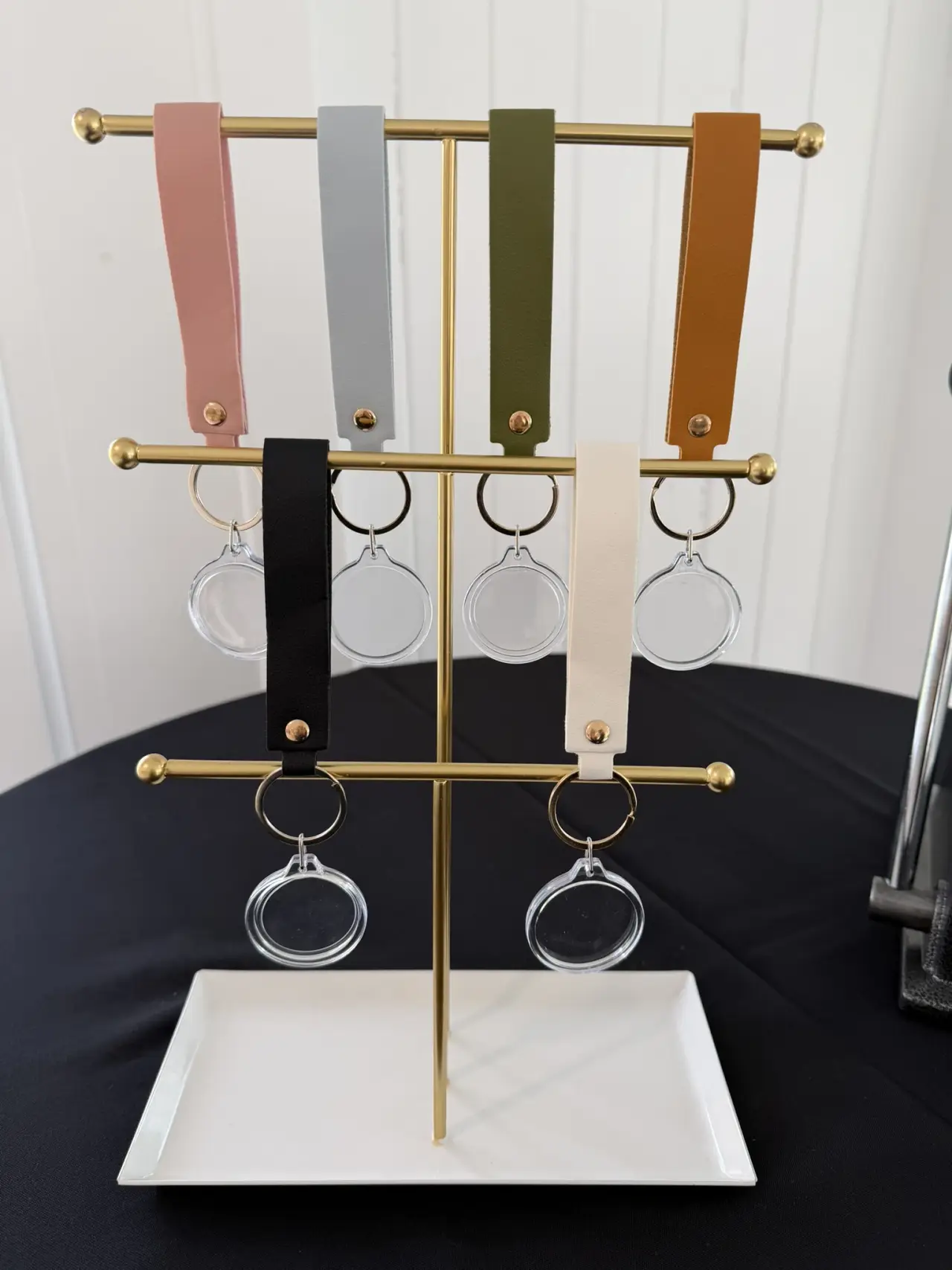 Full keychain display with multiple color strap options