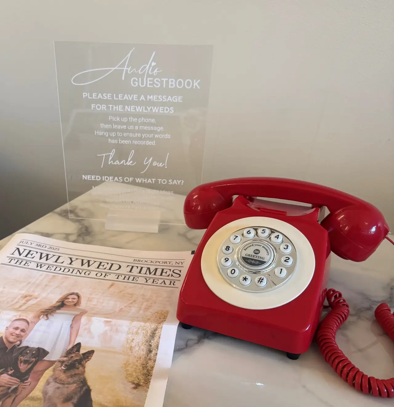 Red vintage audio book phone
