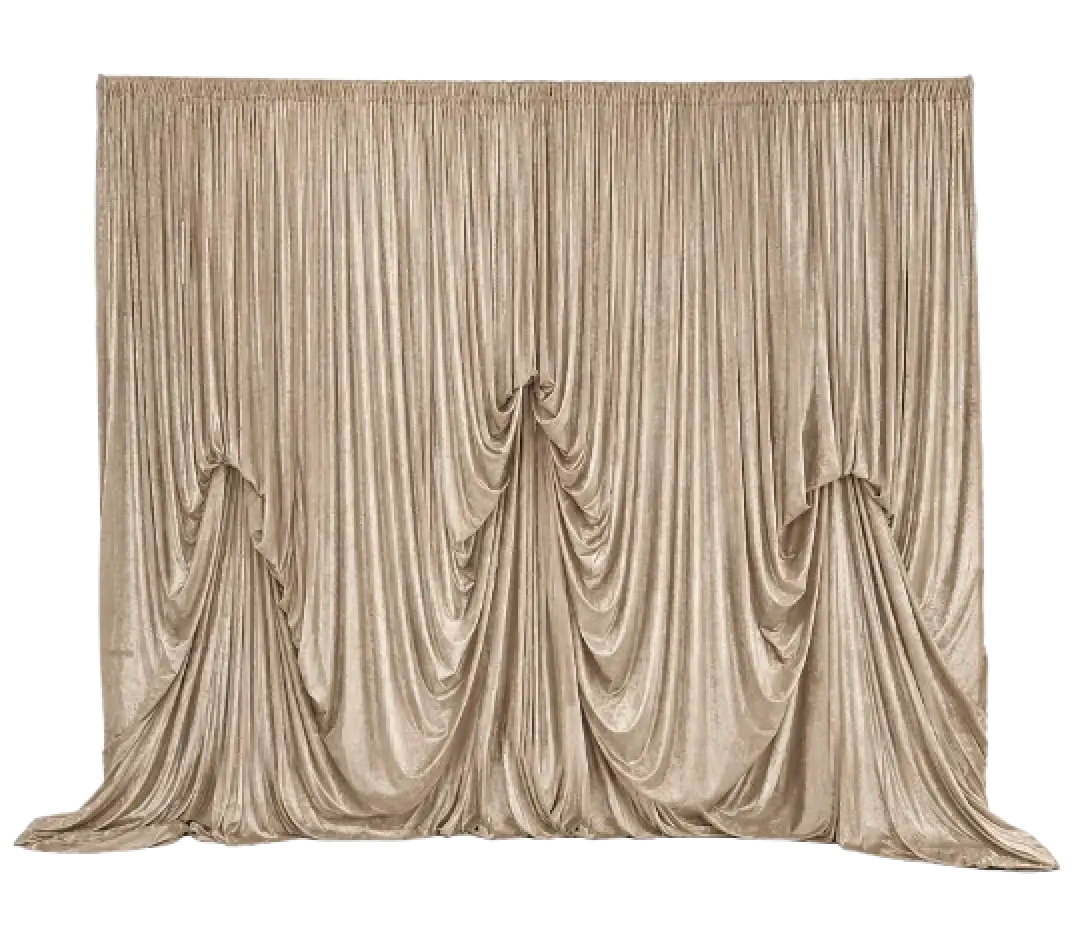 Champagne velvet drapery backdrop rental for events