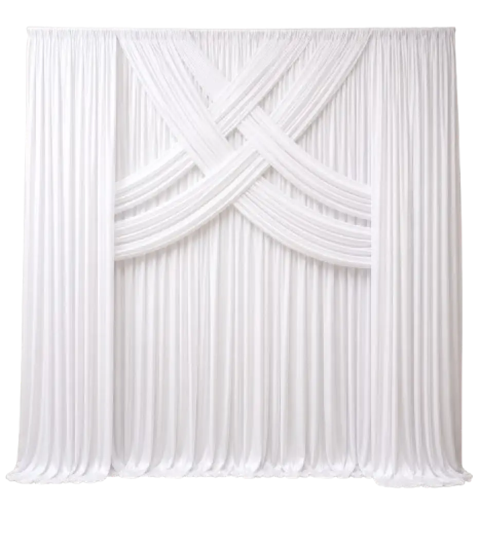 White standard poly drapery backdrop rental for events in Rochester, NY