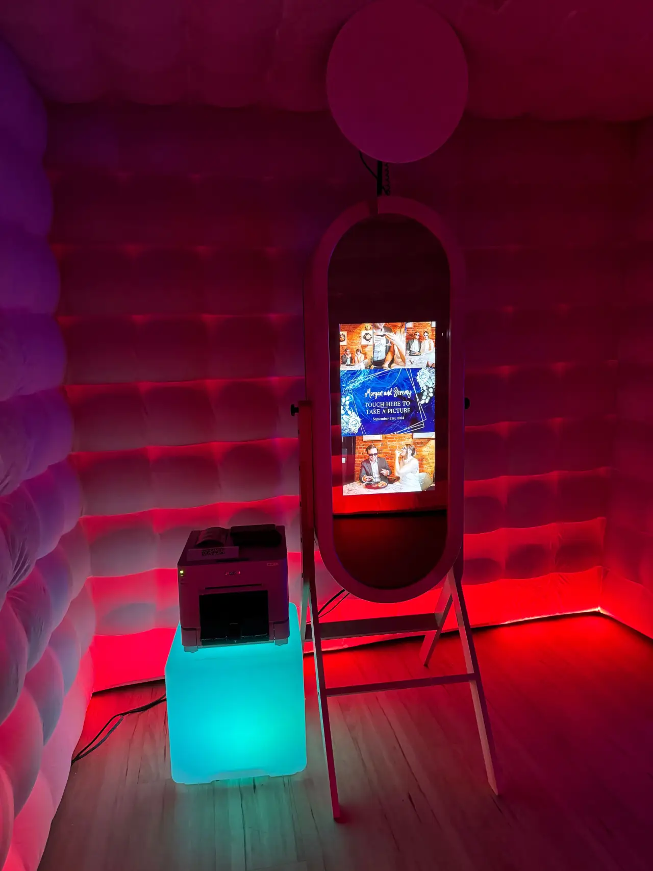 Inside the enclosed photo booth