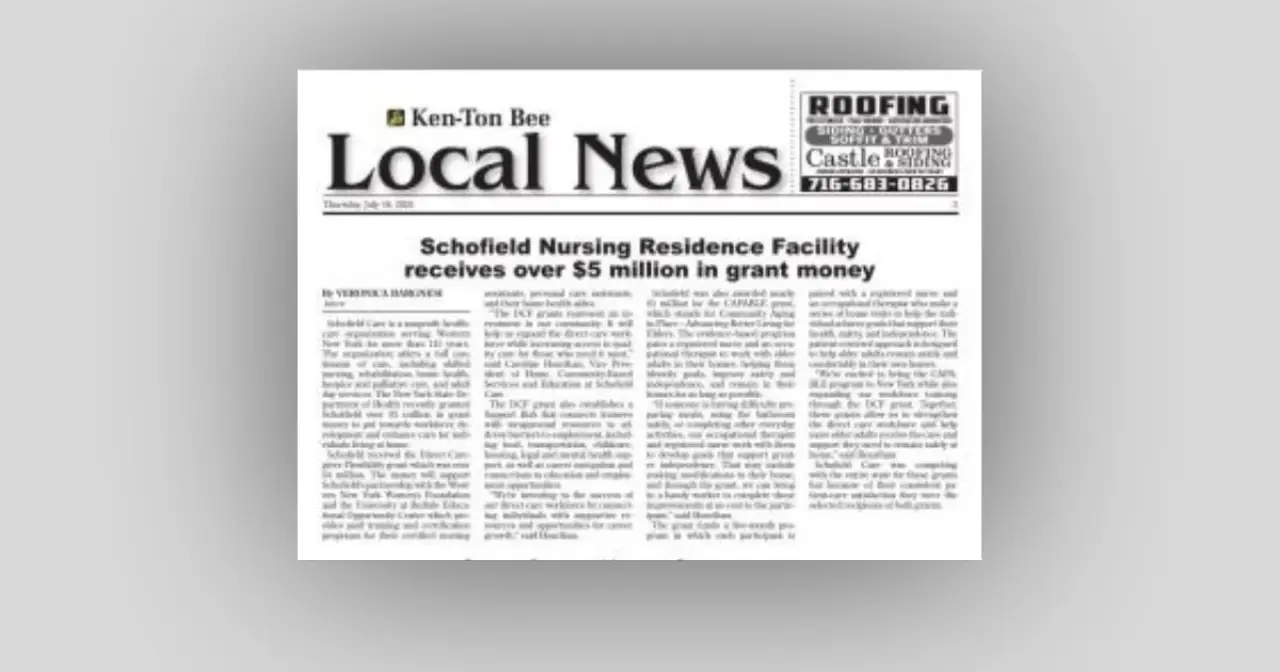 Ken-Ton Bee: Schofield Nursing Residence Facility receives over $5 million in grant money