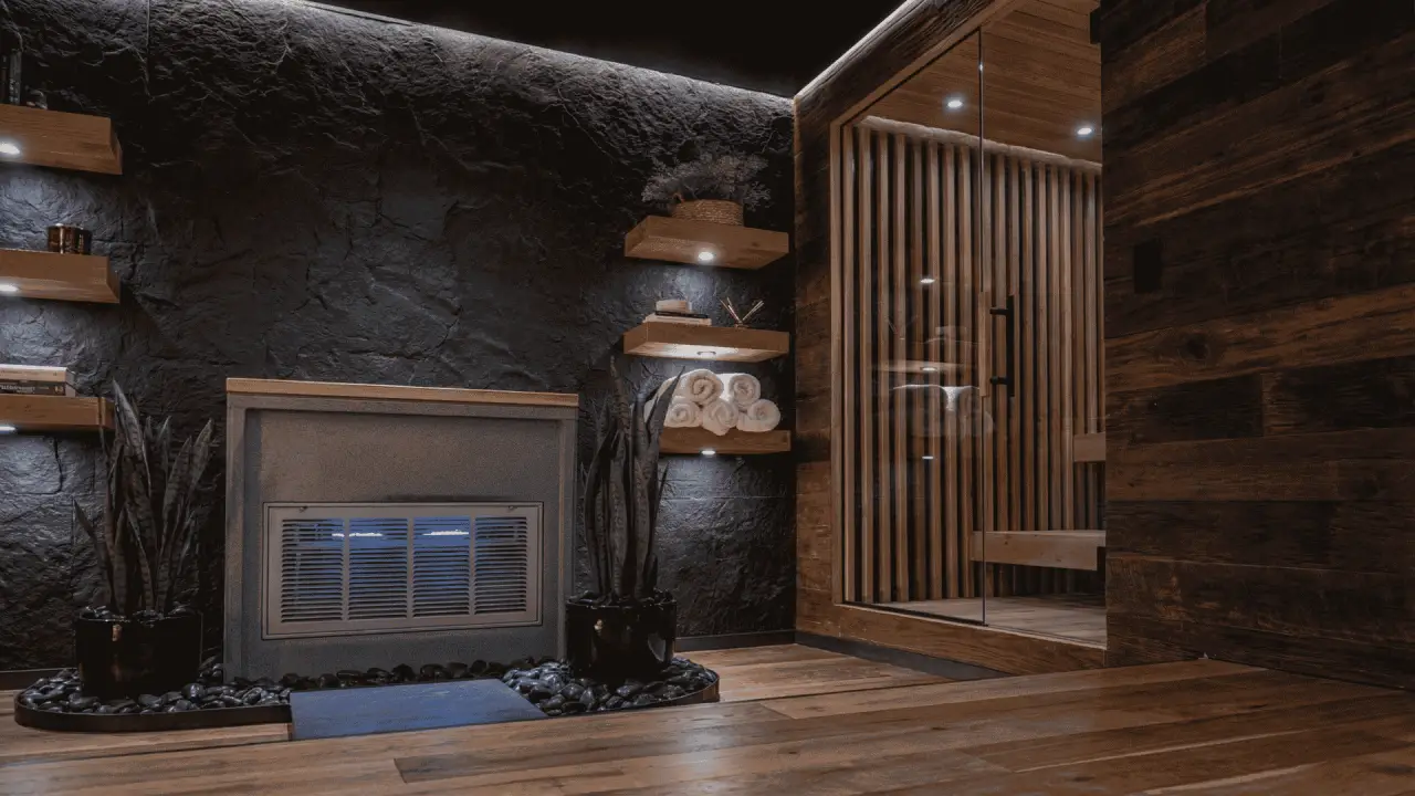 Rock wall panels in a day spa relaxation room