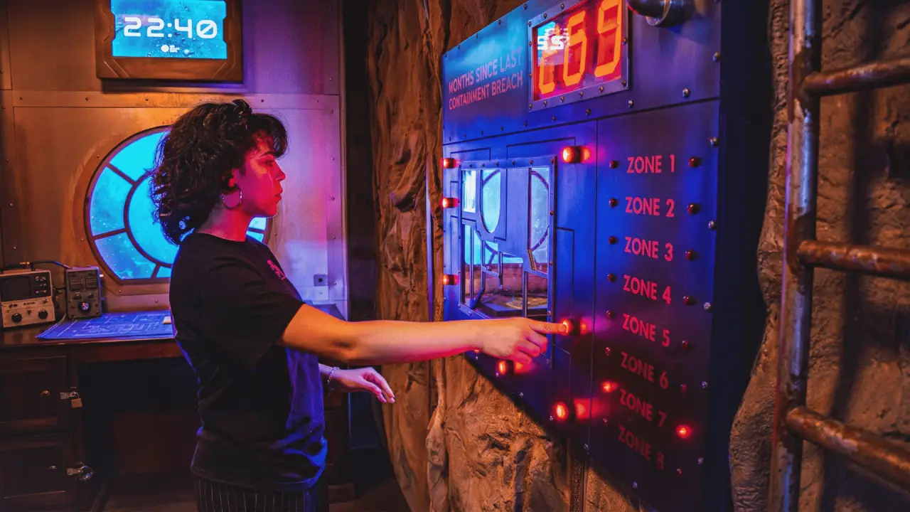 Rock wall panels in a themed escape room attraction