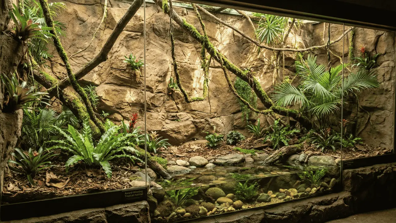 Rock wall panels in a zoo or aquarium habitat exhibit