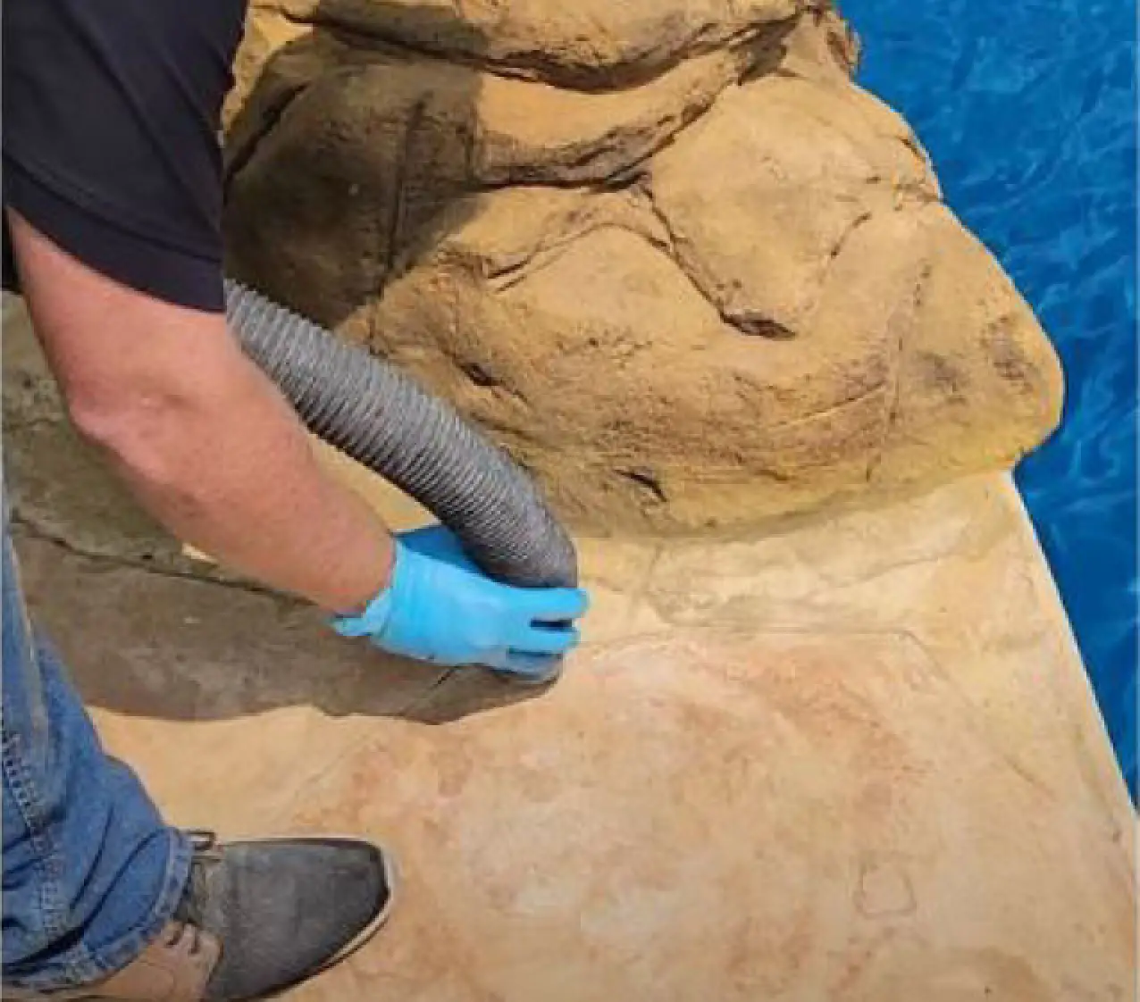 artificial rock waterfall pool installation