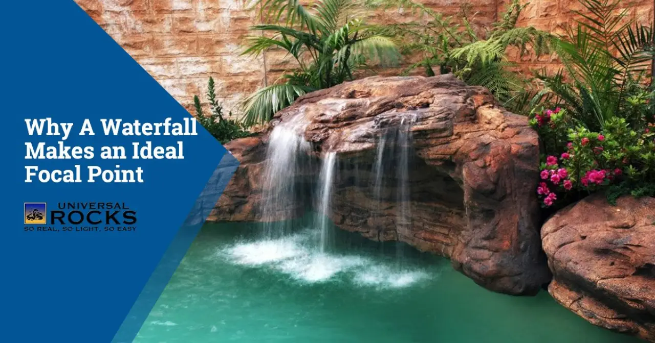 Pool waterfall in backyard