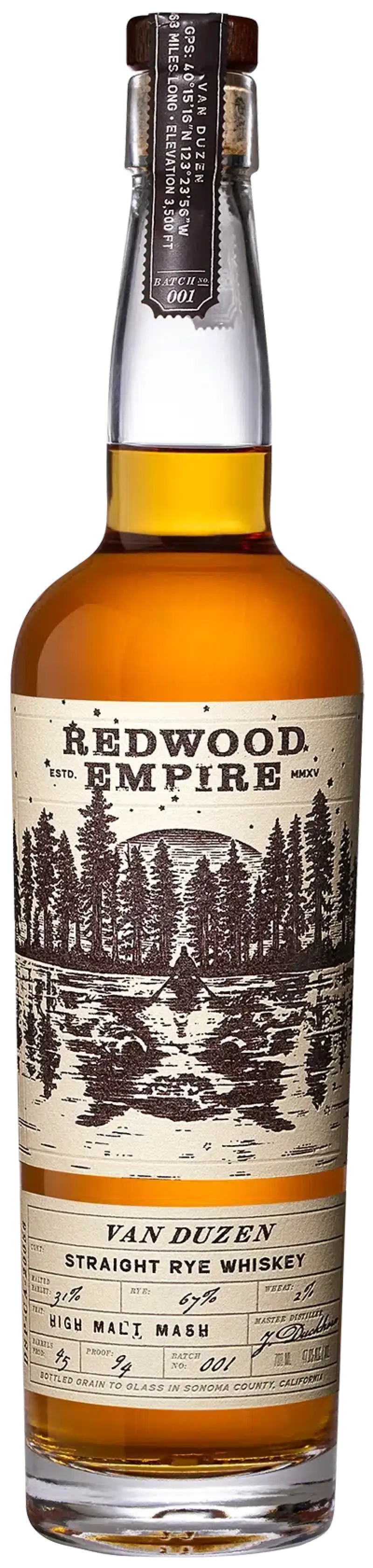 Redwood Empire Van Duzen Straight Rye Whiskey 750ml