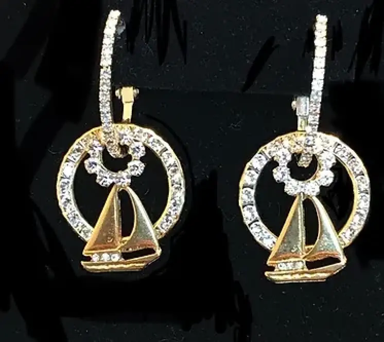 Crystal Sail Boat Ring with Crystal  earring Set. $79.00