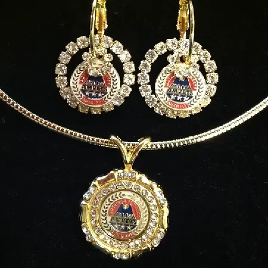 Am Vets Ladies  Auxilary Complete Earring and Medallion Set