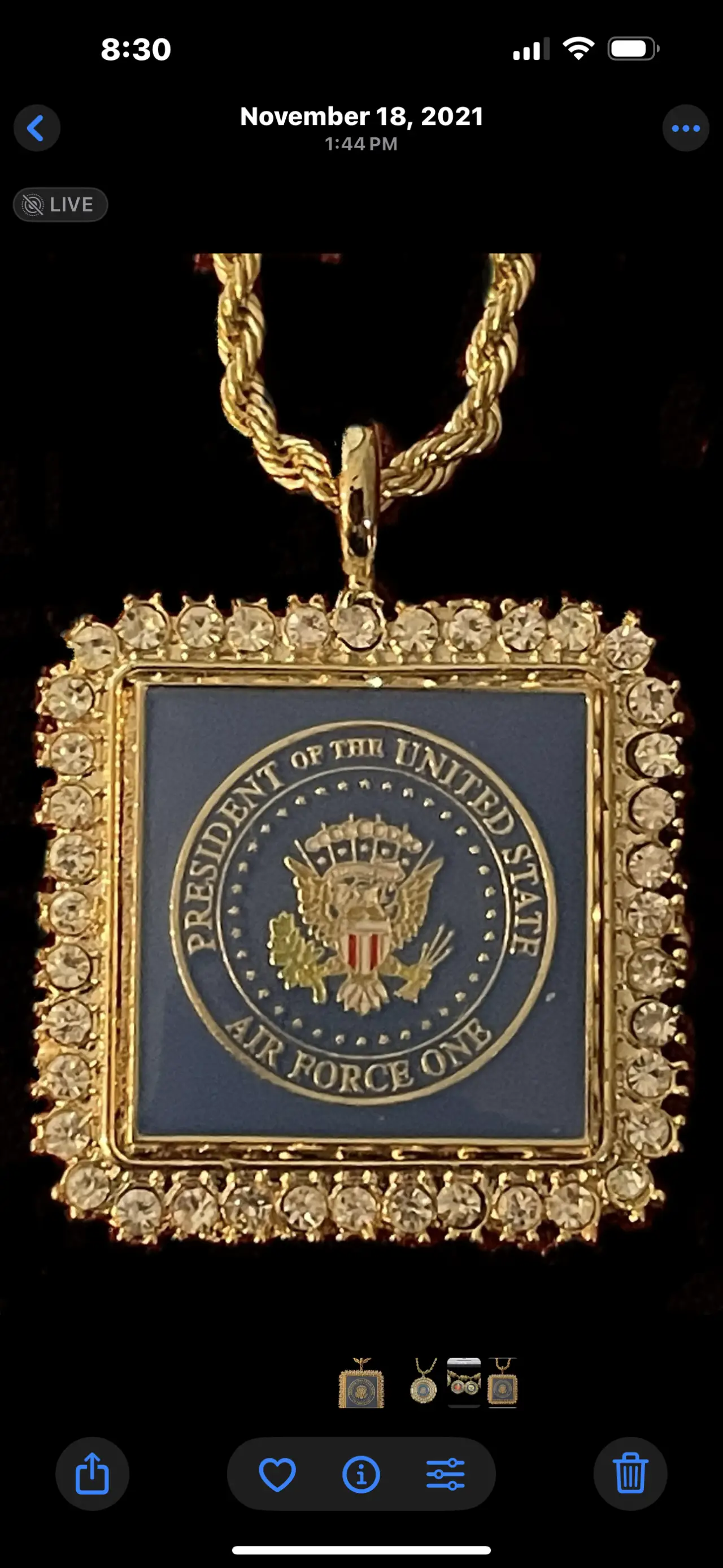 AIR FORCE ONE CRYSTAL SQUARE MEDALLION $69