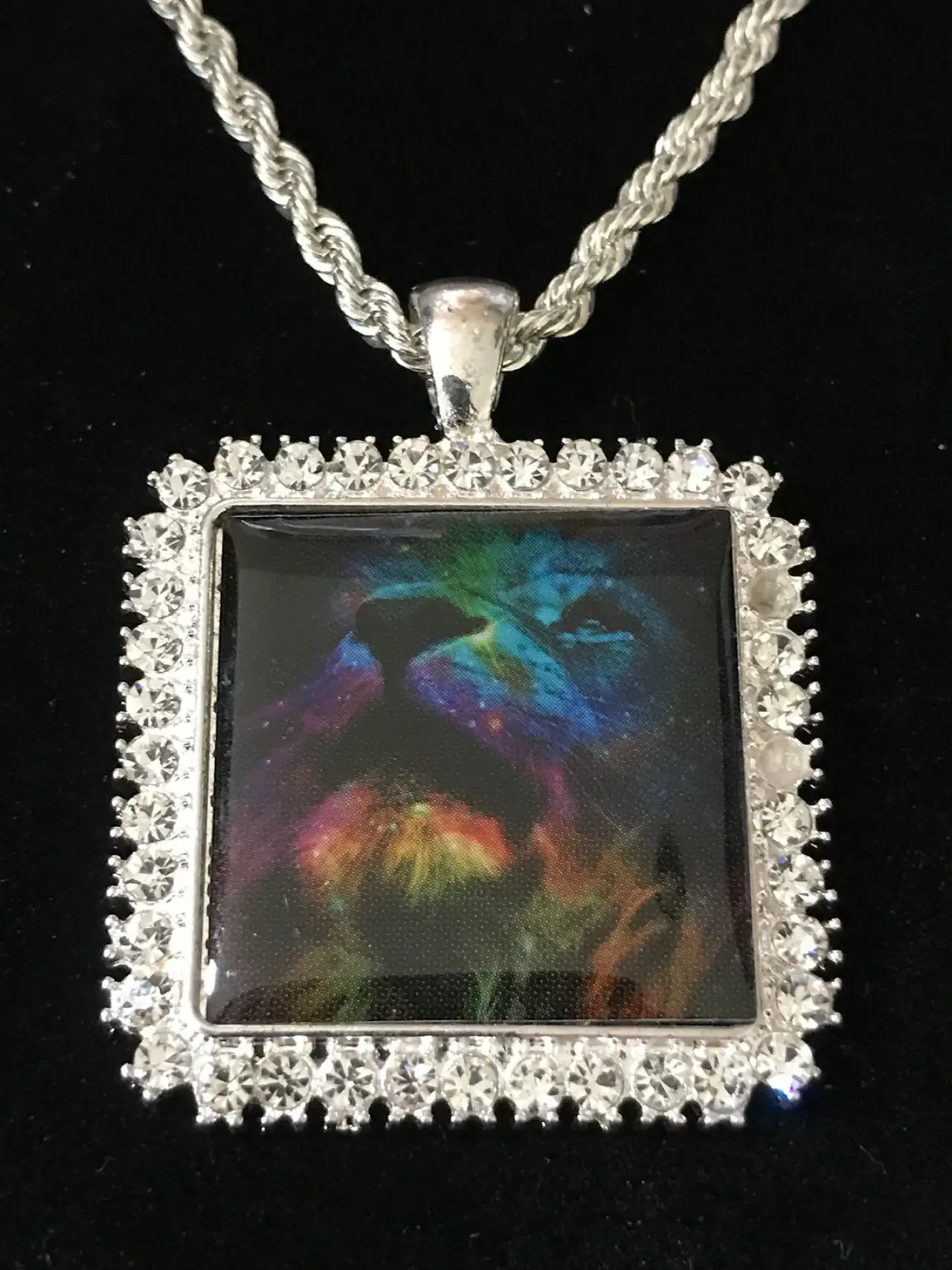 Lion Face colorful crystal square medallion $69