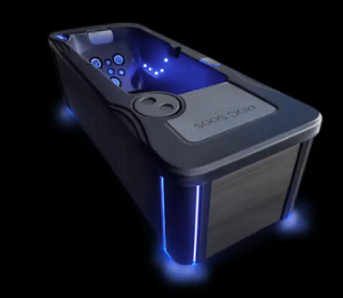 Midnight Solace cold plunge with blue LED lighting