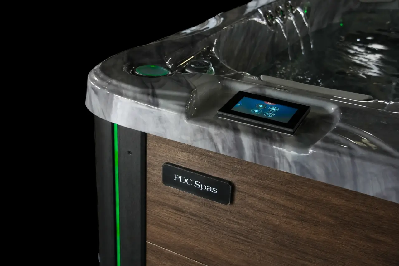 brown hot tub cabinet