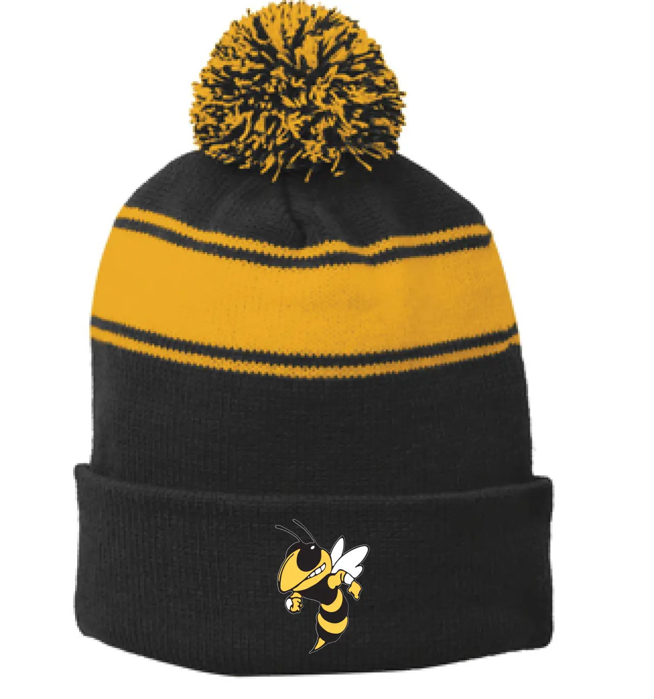 Sport-Tek® Stripe Pom Pom Beanie with Embroidered Mascot