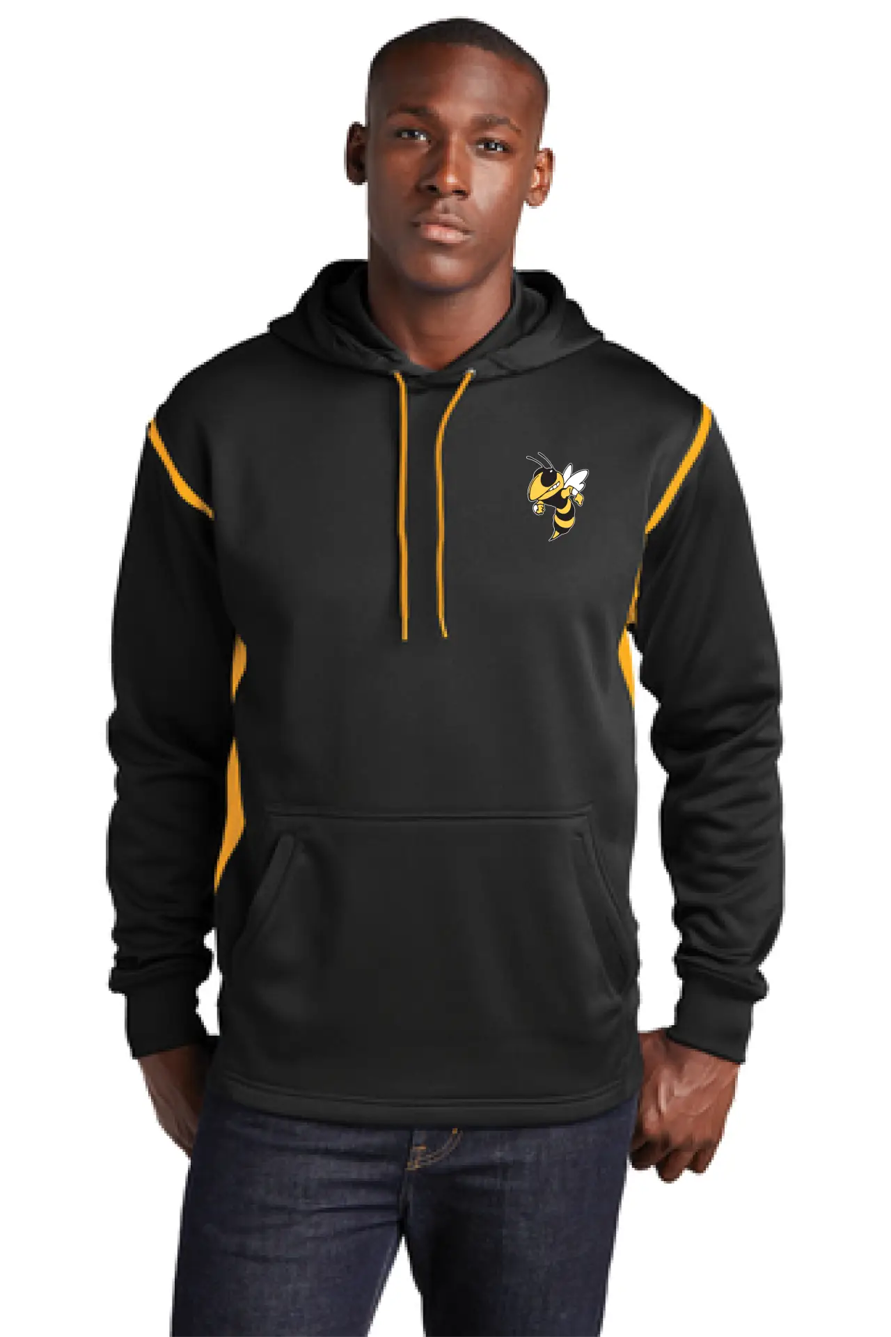Sport-Tek® Tech Fleece Colorblock Hooded Sweatshirt with Embroidered Mascot