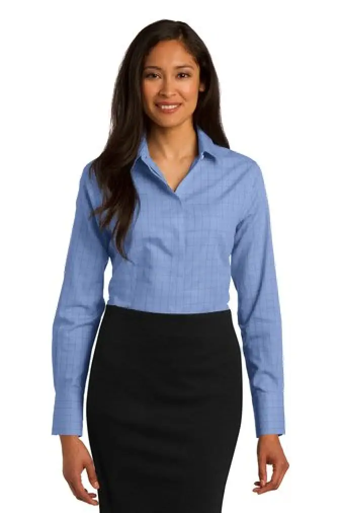 Ladies Windowpane Plaid Non-Iron Shirt - RH71