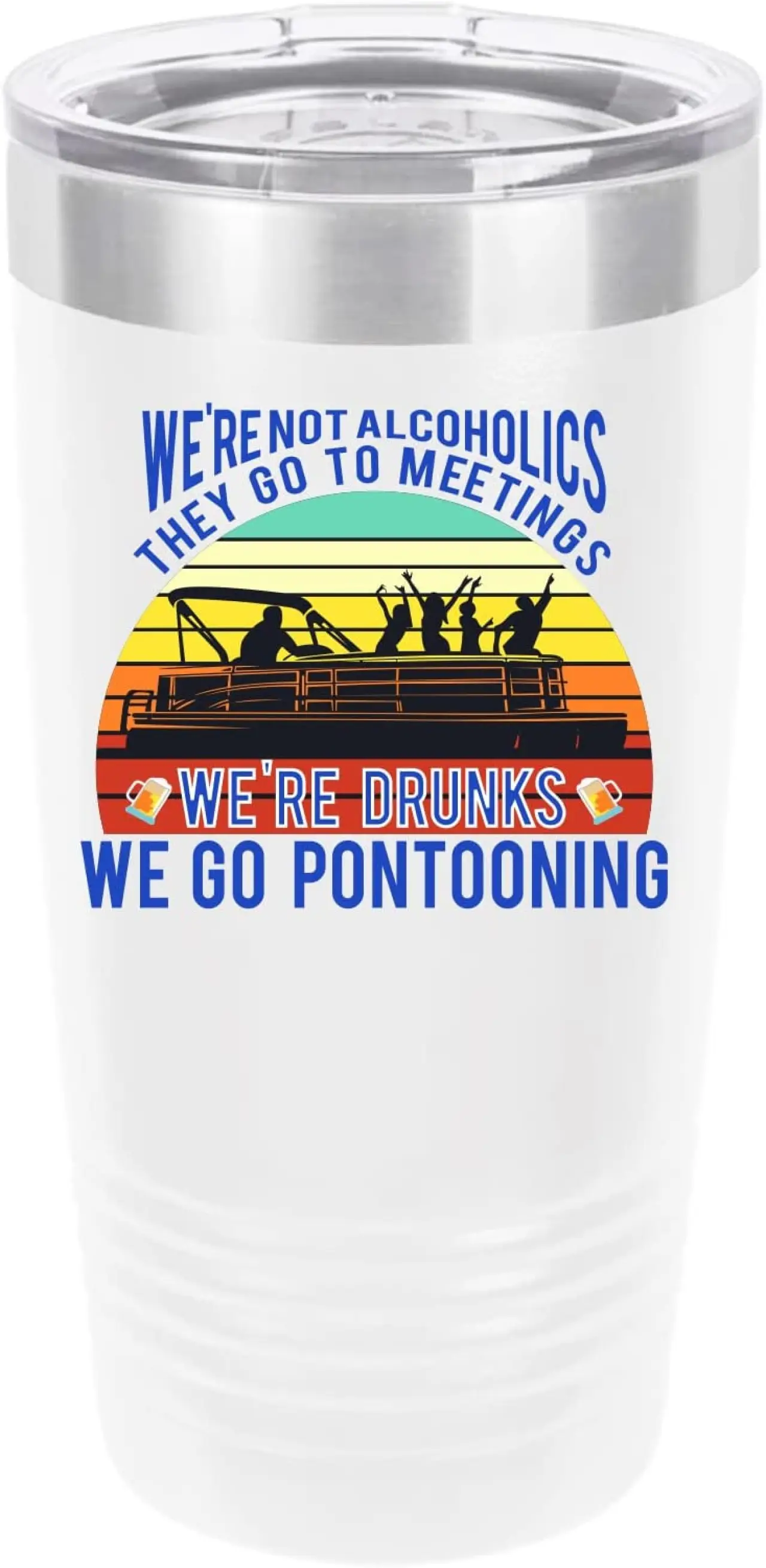 Polar Camel "We Go Pontooning" 20oz Tumbler - Ringneck Stainless Steel Tumbler Insulated Cup - Vacuum Insulated Tumbler with Clear Lid - Great Travel Tumbler - Premium Quality Stainless Steel Tumblers