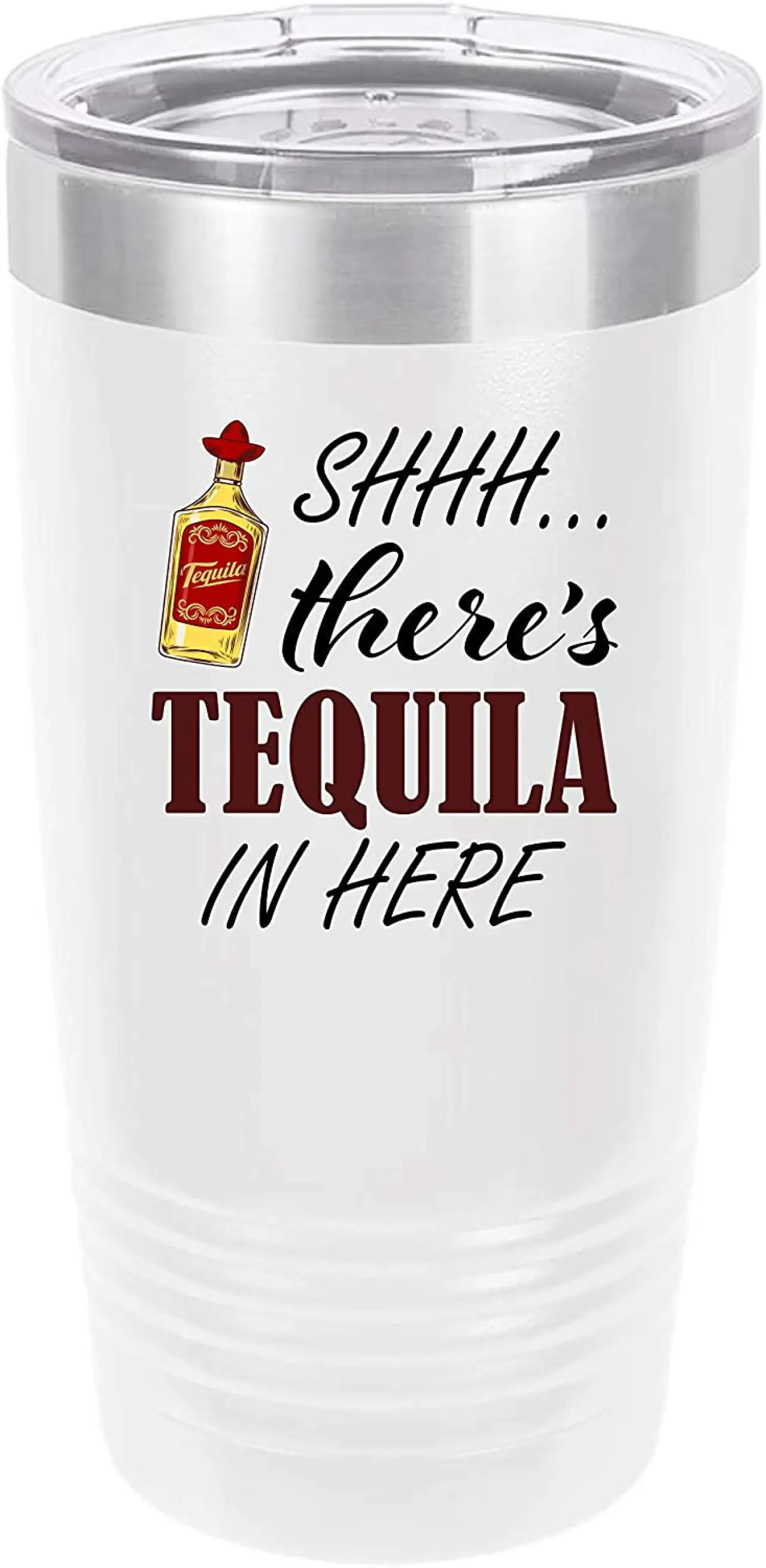 Polar Camel SHHH There's Tequila In Here Funny 20oz Tumbler - Ringneck Stainless Steel Tumbler Insulated Cup - Vacuum Insulated Tumbler with Clear Lid - Great Travel Tumbler - Premium Quality Stainless Steel Tumbler