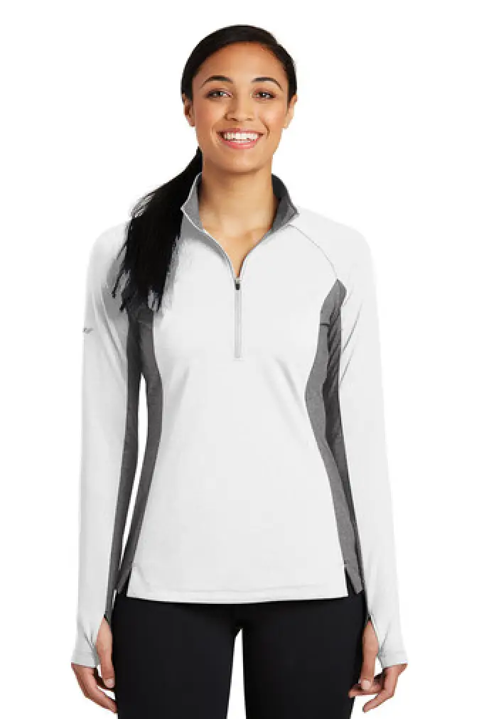 Sport-Tek® Ladies Sport-Wick® Stretch Contrast 1/2-Zip Pullover - LST854 - white-charcoal