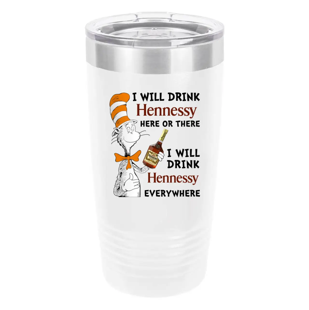 Polar Camel Cat In The Hat Hennessy 20oz Tumbler - Ringneck Stainless Steel Tumbler Insulated Cup - Vacuum Insulated Tumbler with Clear Lid - Great Travel Tumbler - Premium Quality Stainless Steel Tumblers