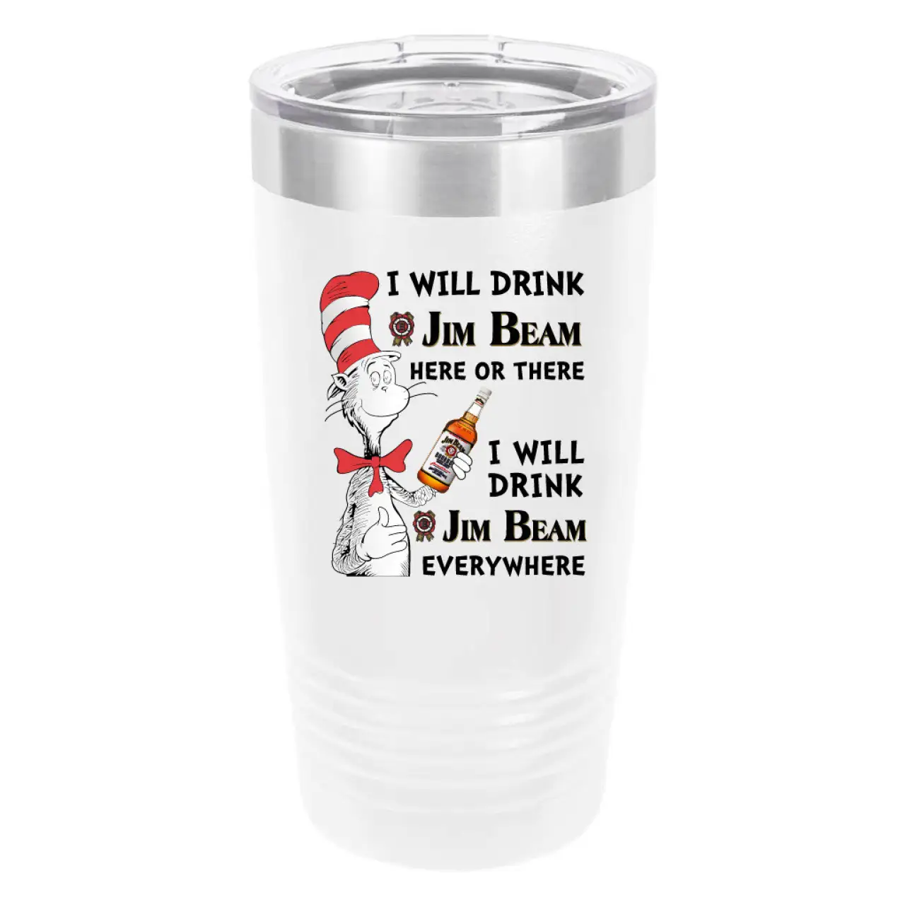 Polar Camel Jim Beam Funny 20oz Tumbler - Ringneck Stainless Steel Tumbler Insulated Cup - Vacuum Insulated Tumbler with Clear Lid - Great Travel Tumbler - Premium Quality Stainless Steel Tumblers