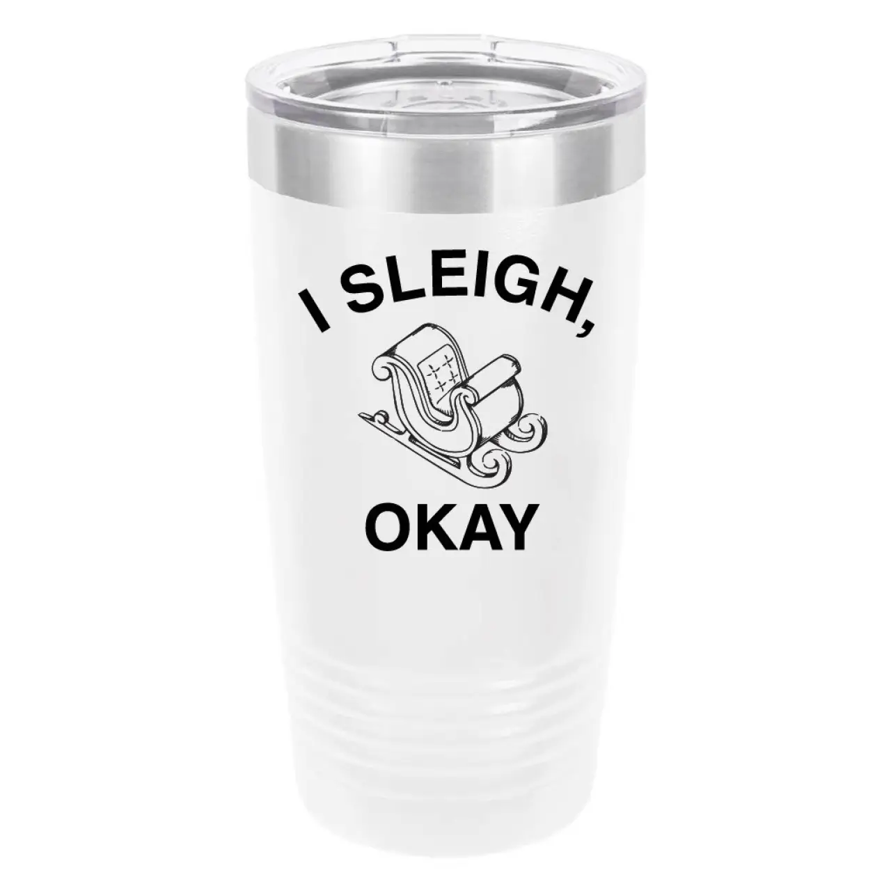 Polar Camel Sleigh Okay 20oz Tumbler - Ringneck Stainless Steel Tumbler Insulated Cup - Vacuum Insulated Tumbler with Clear Lid - Great Travel Tumbler - Premium Quality Stainless Steel Tumblers