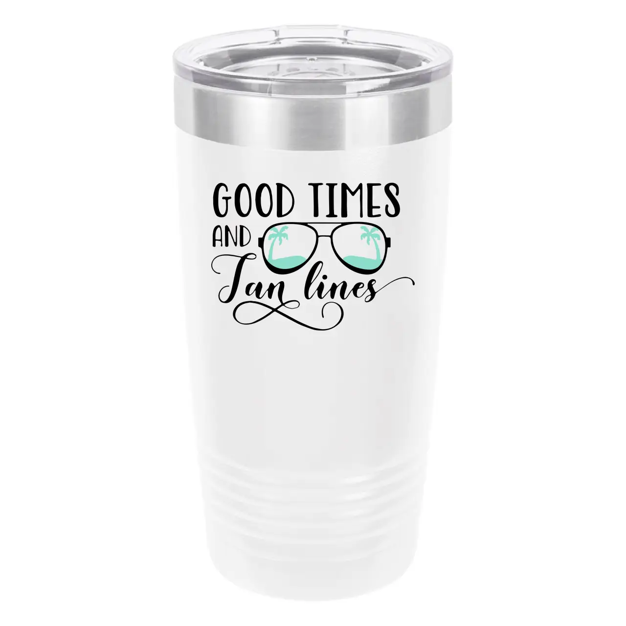 Polar Camel Good Times & Tan Lines 20oz Tumbler - Ringneck Stainless Steel Tumbler Insulated Cup - Vacuum Insulated Tumbler with Clear Lid - Great Travel Tumbler Premium Quality Stainless Steel Tumbler