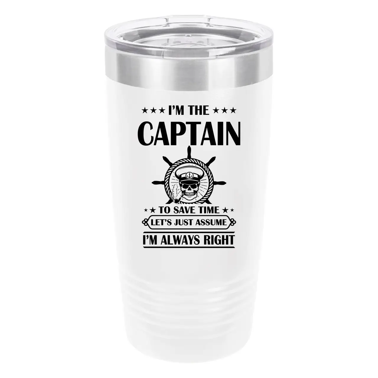 Polar Camel I'm the Captain I'm Always Right 20oz Tumbler - Ringneck Stainless Steel Tumbler Insulated Cup - Vacuum Insulated Tumbler with Clear Lid - Great Travel Tumbler Premium Quality Stainless Steel Tumbler