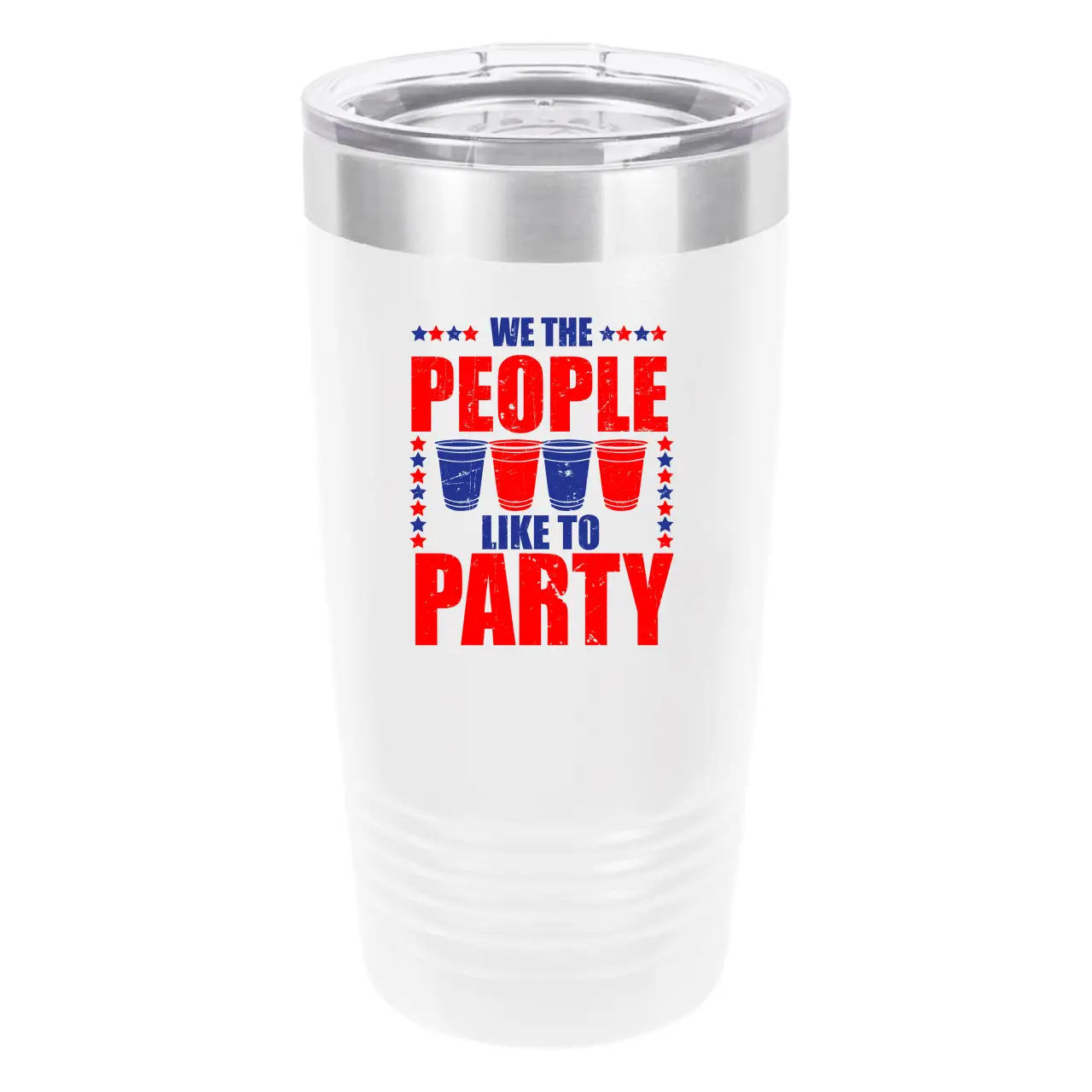 Polar Camel We The People Like to Party 20oz Tumbler - Ringneck Stainless Steel Tumbler Insulated Cup - Vacuum Insulated Tumbler with Clear Lid - Great Travel Tumbler Premium Quality Stainless Steel Tumbler