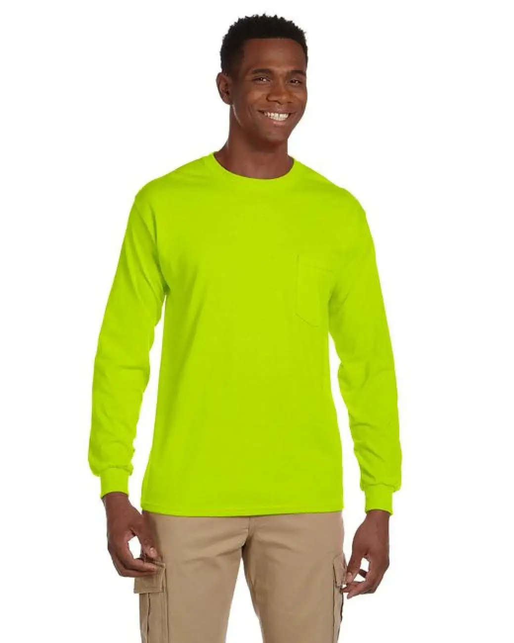 Long Sleeve Safety Yellow T-Shirt 50/50 Cotton/Poly with Pocket