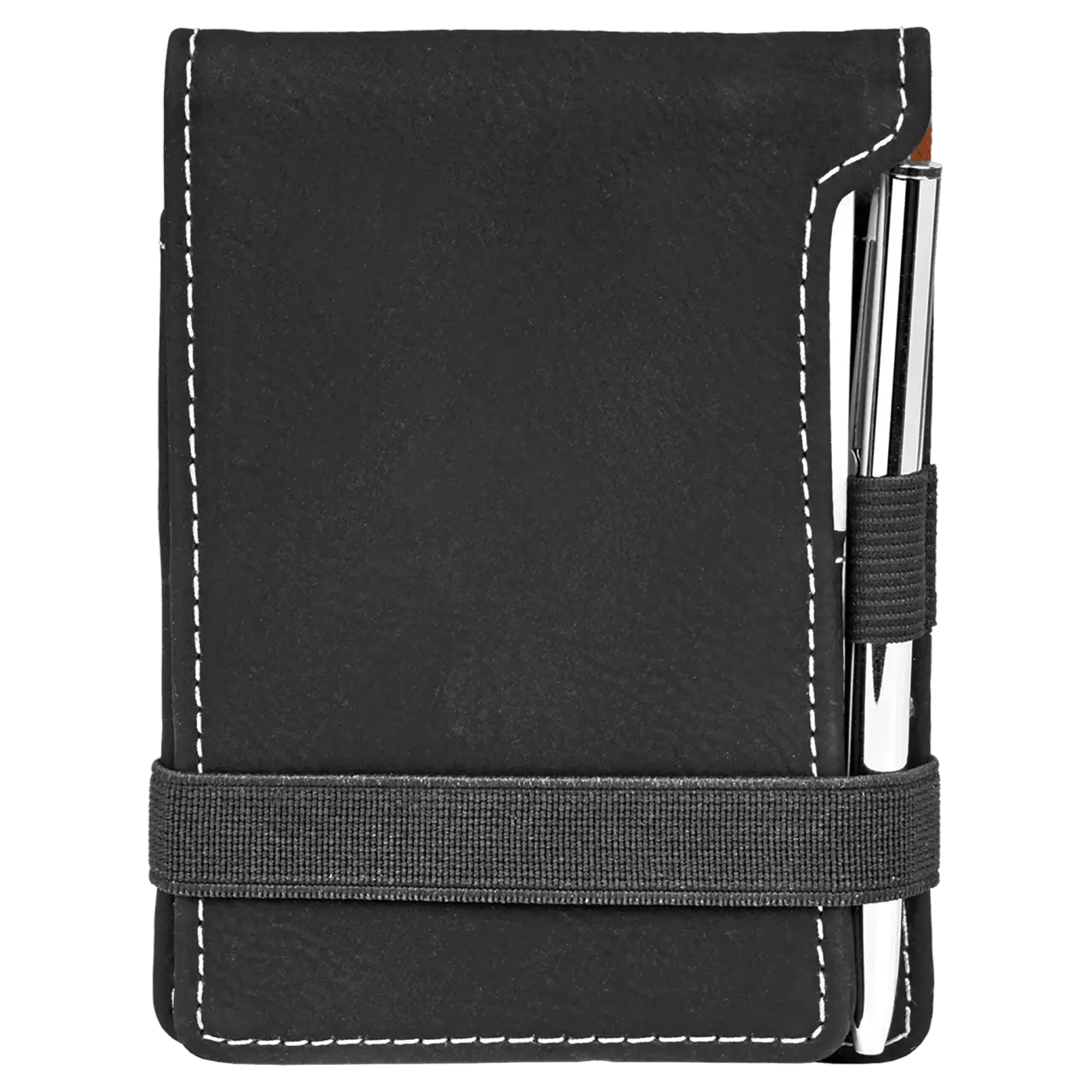 GFT614 - 3 1/4" x 4 3/4" Black/Silver Laserable Leatherette Mini Notepad with Pen